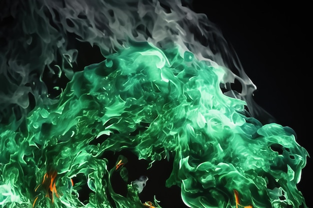 The mesmerizing Green flames danced gracefully against the pitchblack backdrop creating a stunning