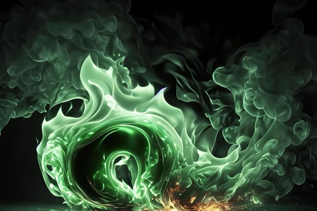 Photo the mesmerizing green flames danced gracefully against the pitchblack backdrop creating a stunning