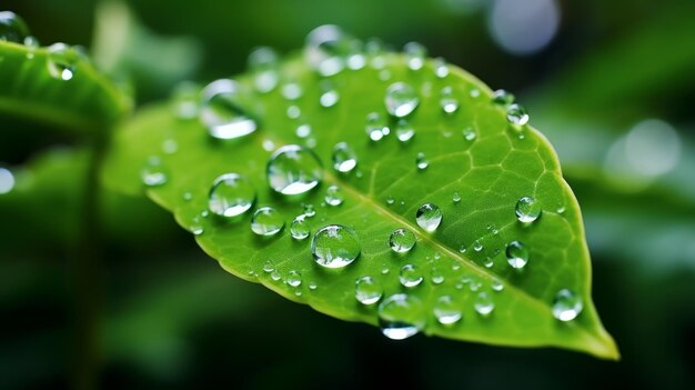 Photo mesmerizing hyper zoom into a dewdrop on a leaf