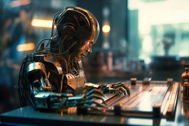 Premium Photo  A mesmerizing image capturing a human engaging with cuttingedge robotic ai 