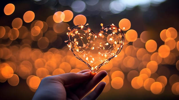 A mesmerizing image featuring a glowing heart surrounded by a beautiful bokeh effect