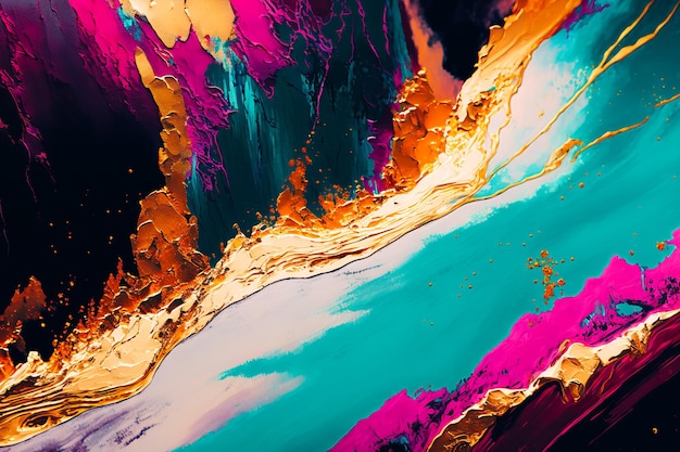 A mesmerizing image of an oil painting featuring a blend of gold magenta