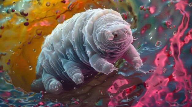 Photo a mesmerizing image of tardigrades suspended in a drop of water showcases the true resilience of