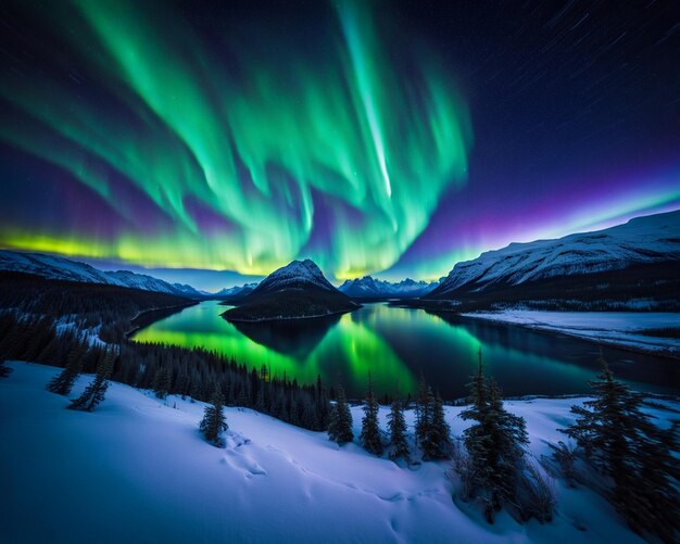 Photo a mesmerizing landscape at night northern lights
