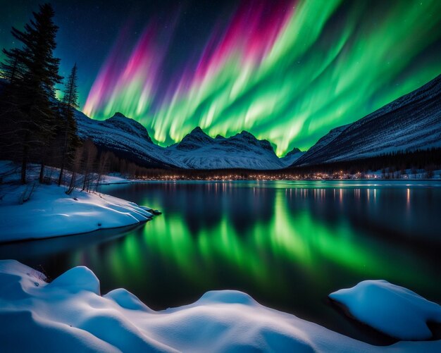 A mesmerizing landscape at night Northern Lights