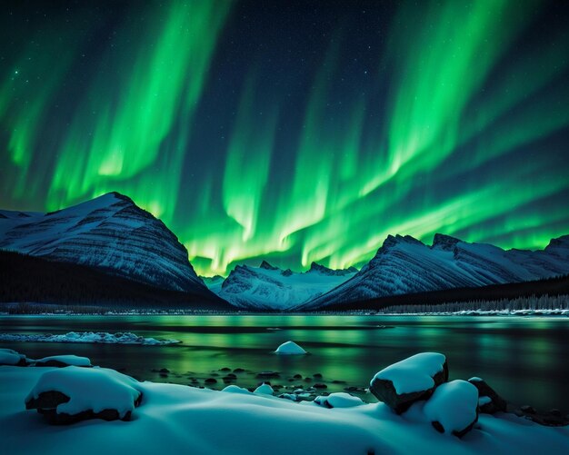 Photo a mesmerizing landscape at night northern lights