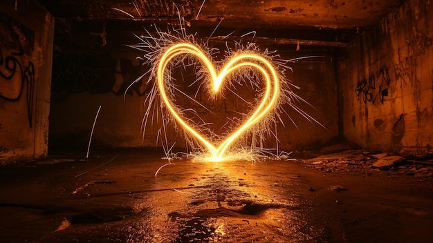 Photo mesmerizing light painting the magic of a heart in the dark