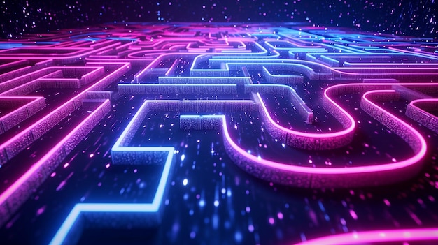 Photo mesmerizing maze of neon patterns on a dark surface bc bc e e a edb aeb eee ba jpg