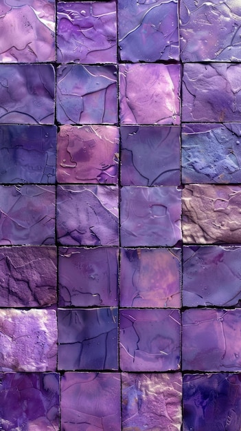 Photo a mesmerizing mosaic of cracked amethysthued ceramic tiles showcasing a captivating mix of shattered textures and rich purple tones