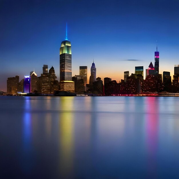 Photo a mesmerizing night scene featuring the iconic manhattan midtown skyline of new york city