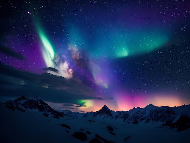 A mesmerizing night sky filled with stars the Milky Way and a shimmering aurora borealis