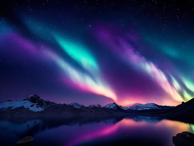 Foto un cielo notturno affascinante pieno di stelle, la via lattea e una scintillante aurora boreale