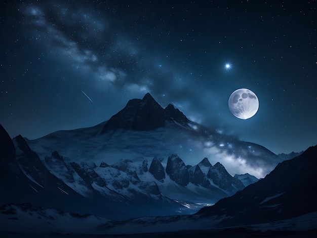 a mesmerizing night sky with a blanket of stars a full moon and a silhouette of a mountain range