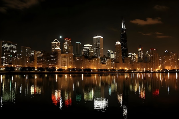 Mesmerizing Nighttime Chicago Skyline Illuminated in Splendor