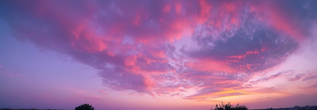 Mesmerizing panoramic view of a pink and purple sunset sky