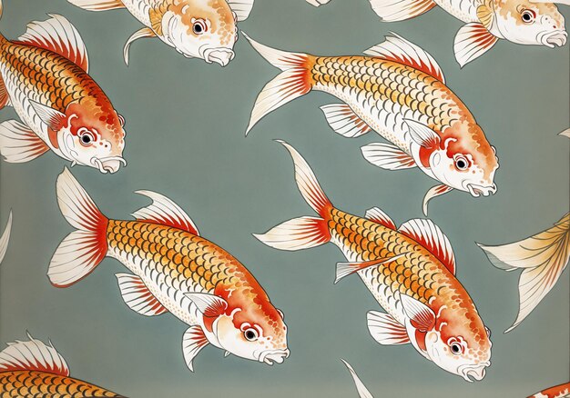 Mesmerizing Patterns Overlapping Koi Fish in BlueGreen
