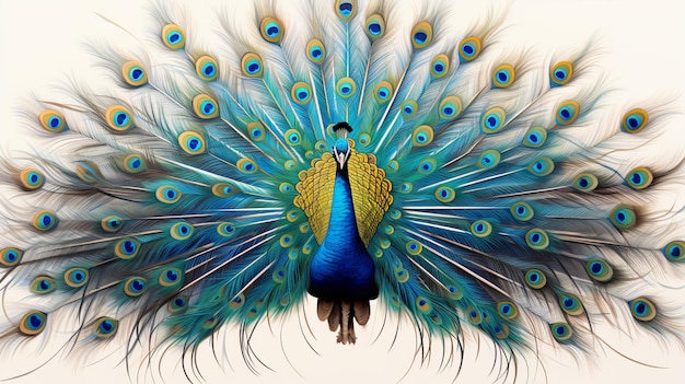 Photo mesmerizing peacock tail display on white background