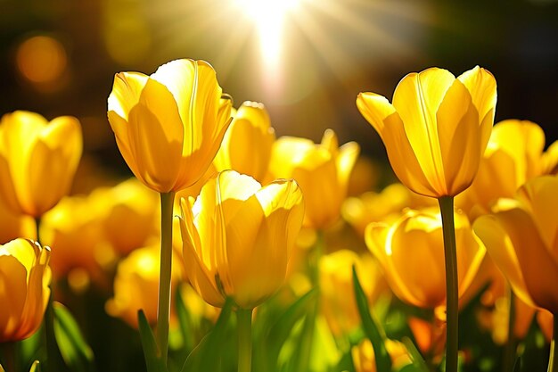 Mesmerizing picture of a yellow tulip field under the sunlight