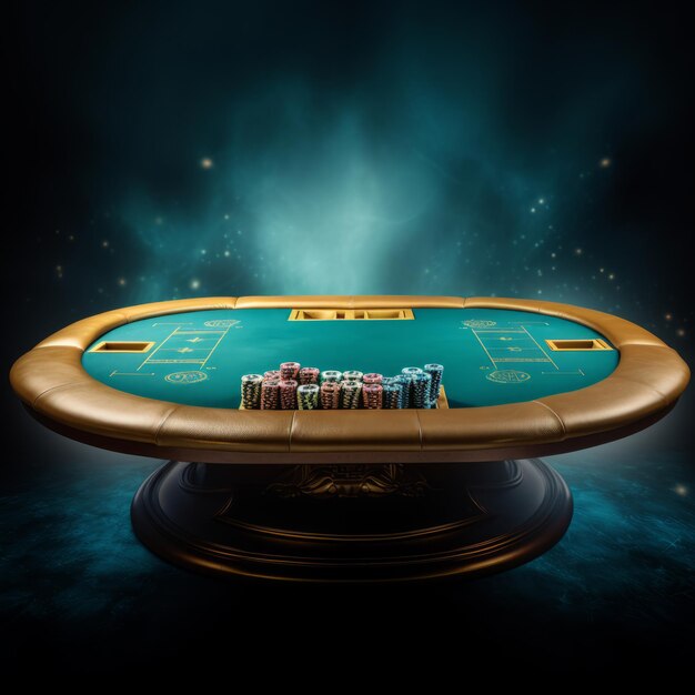 Mesmerizing Realistic Golden Poker Table A Dark Turquoise and Blue Delight