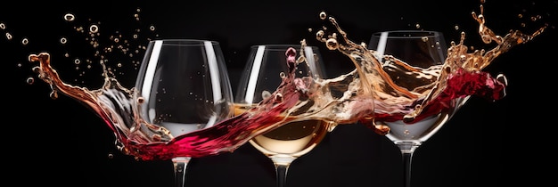 Foto un affascinante spruzzo di vino rosso e bianco