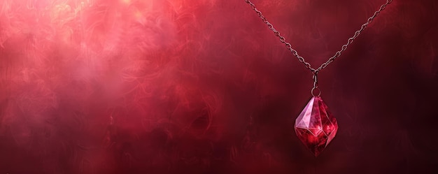Foto affascinante collana a rubino su uno sfondo rosso vivace affascinante eleganza in un drammatico