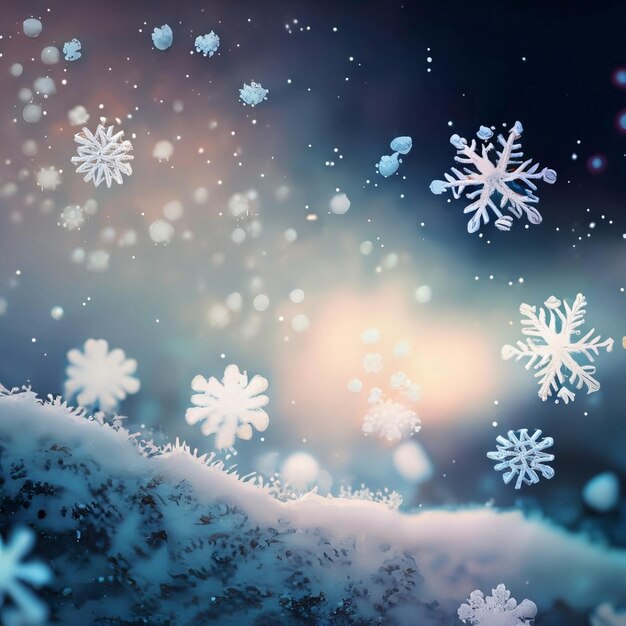 A mesmerizing scene of snowflakes drifting in the wind with soft colors