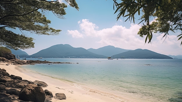 Mesmerizing scenery of a beautiful beach with blue sky in hong kong Generative AI