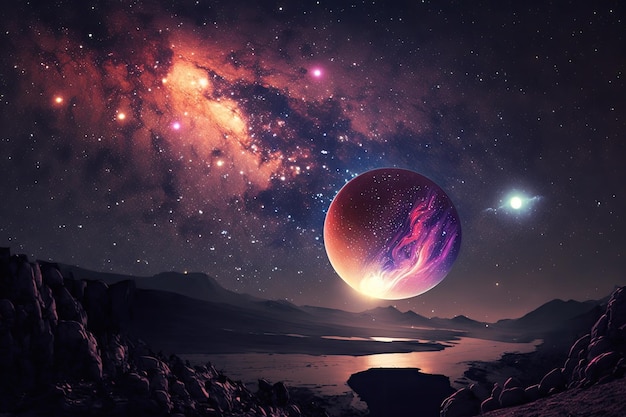 다채로운 행성과 빛나는 별이 있는 매혹적인 우주 장면 Generative AI