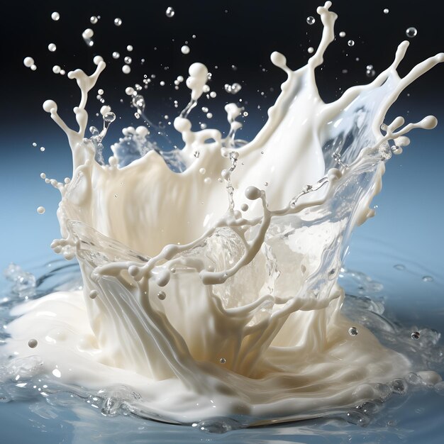 A mesmerizing splash of white milk on dark background