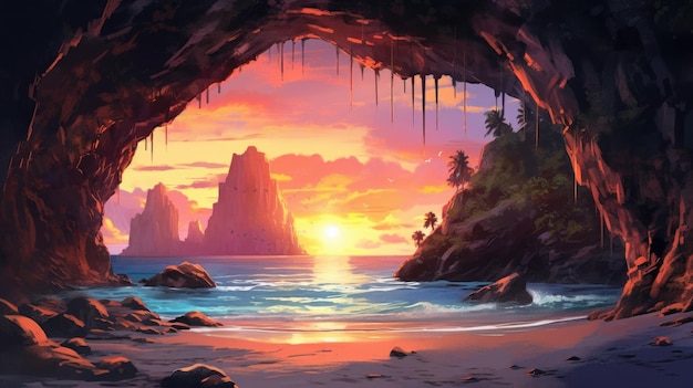 Mesmerizing Sunset At Sandy Beach Cave