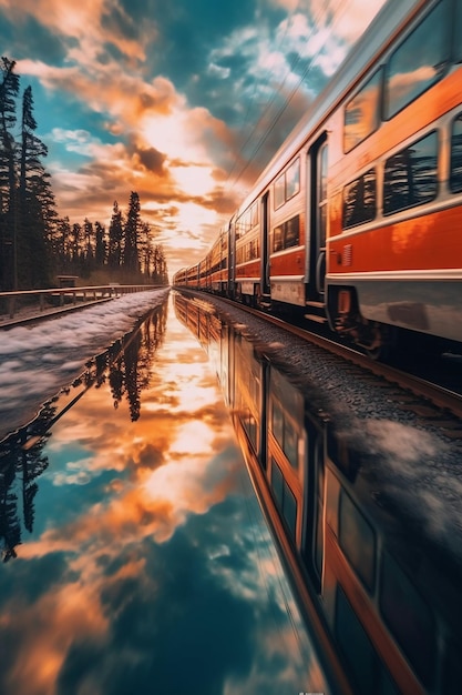 Mesmerizing train photography motion blur reflection speed cinematic ai generative