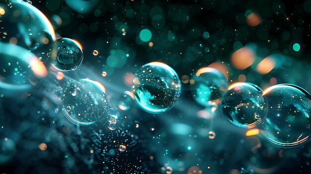 Photo mesmerizing twinkling phosphorescent bubble with light emitt texture art wallpaper background