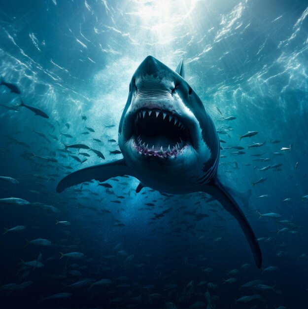 A mesmerizing underwater scene featuring the Megalodon