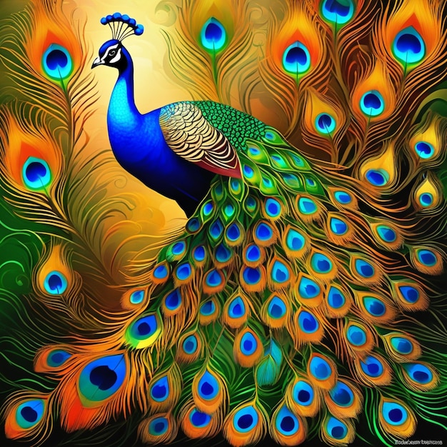 A mesmerizing vibrant palette unfolds as a solitary peacock elegantly rests amidst