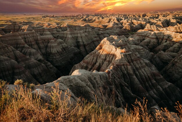 Mesmerizing view of Badlands National Park in South Dakota during a beautiful sunset