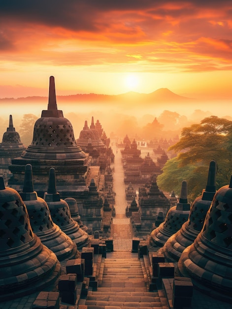 mesmerizing view of Borobudur temple at sunrise