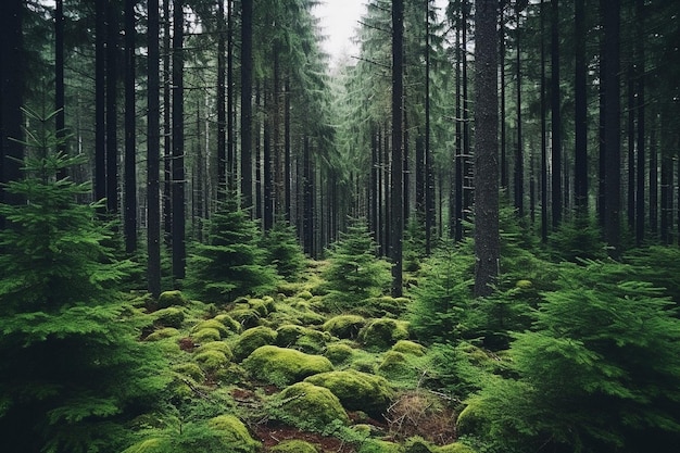 Foto mesmerizing view of the path through the forest with tall trees