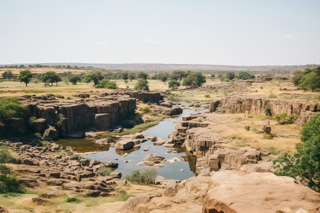 Mesmerizing view of a small lake on background of rocks