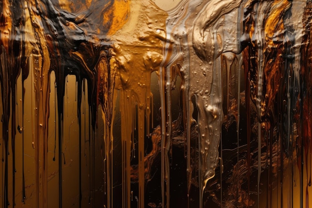 Mesmerizing wallpaper of metallic paint drips resembling liquid metal pouring down the screen