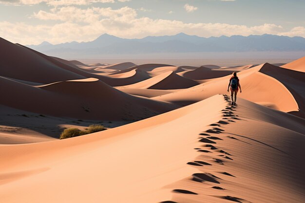 Foto mesquite flat sand dunes death valley california con un camminatore solitario