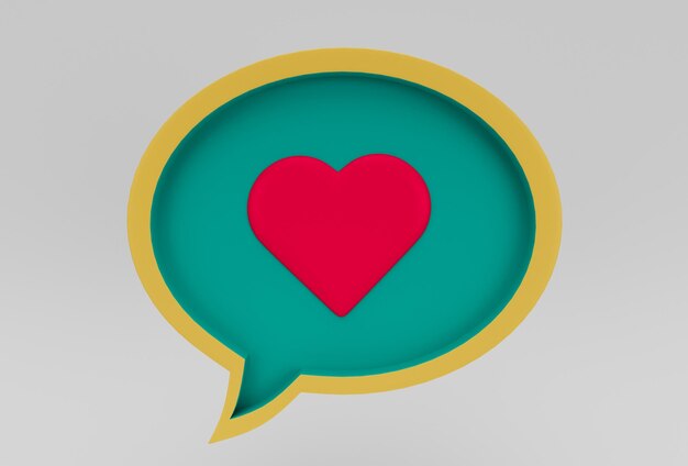 Message icon with heart minimal 3d rendering on white background