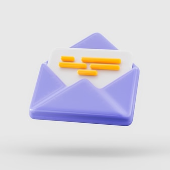 Icona della newsletter dell'elenco dei messaggi per il marketing e il business online busta aperta con rendering 3d della lettera