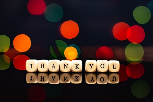 Message thank you with wooden cubes , thank you wooden blocks