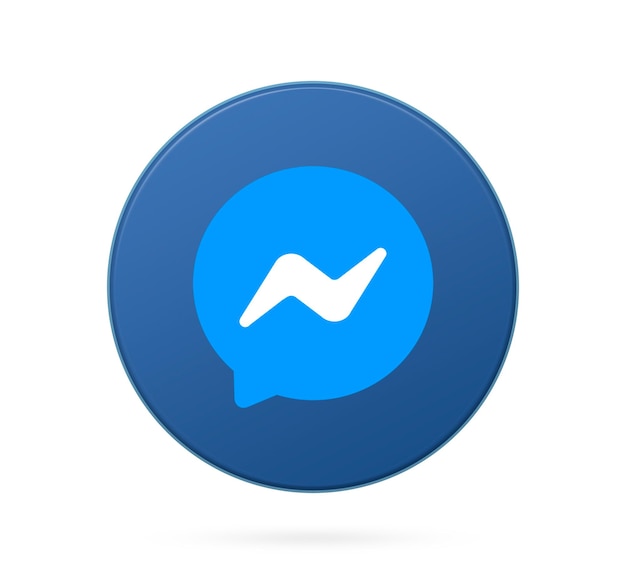 Messenger logo on round button icon with empty background 3d