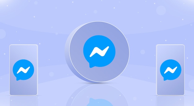 Messenger-pictogram met ronde knop met twee telefoons met messenger-logo op schermen 3d