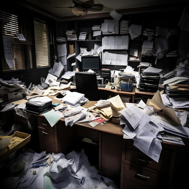 messy abandoned office after company shut dow