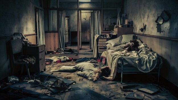 Грязная заброшенная комната в психиатрической больнице.