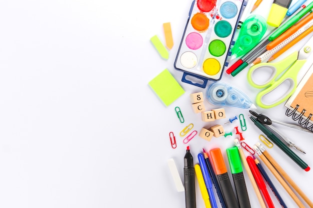 Photo messy composition of stationery materials