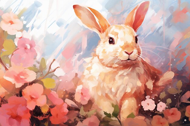 Met bloemblaadjes bezaaide zonneschijn verrukt konijntje