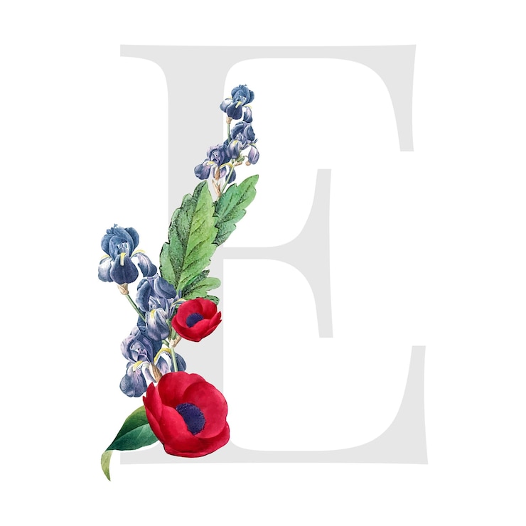 Foto met bloemen versierde hoofdletters e sticker typografie